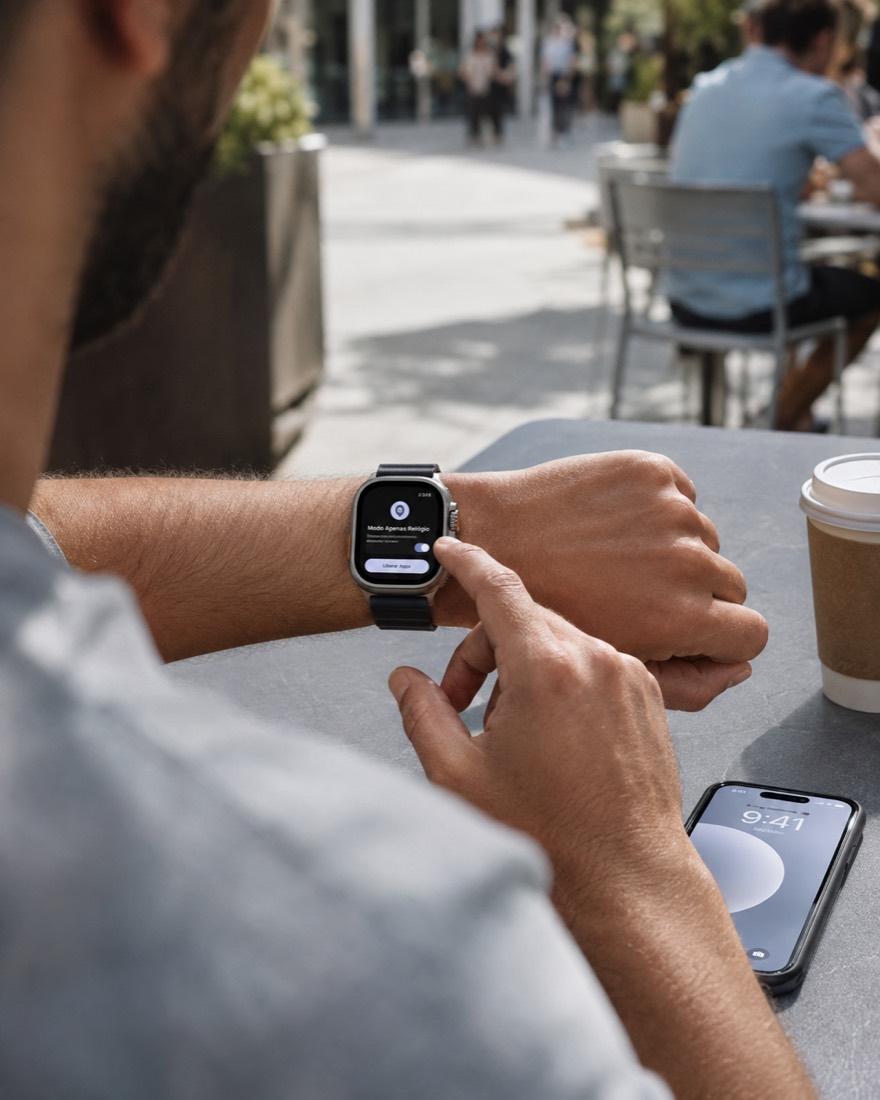 Apple Watch Ultra sendo usado para liberar os apps