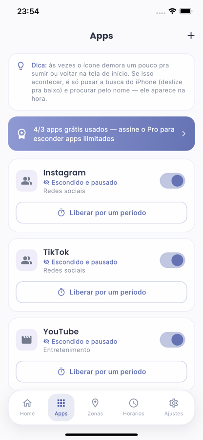 Lista de apps escondidos